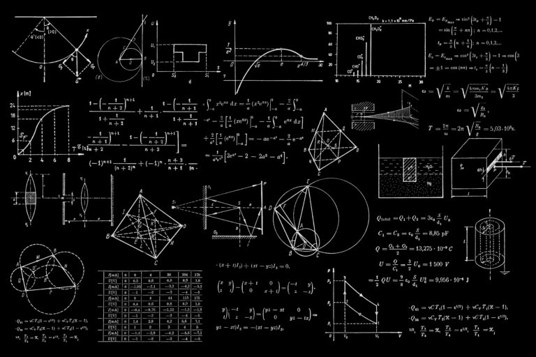 Tavle med mange forskjellige formler. Skal illustrere matematisk kompleksistet.