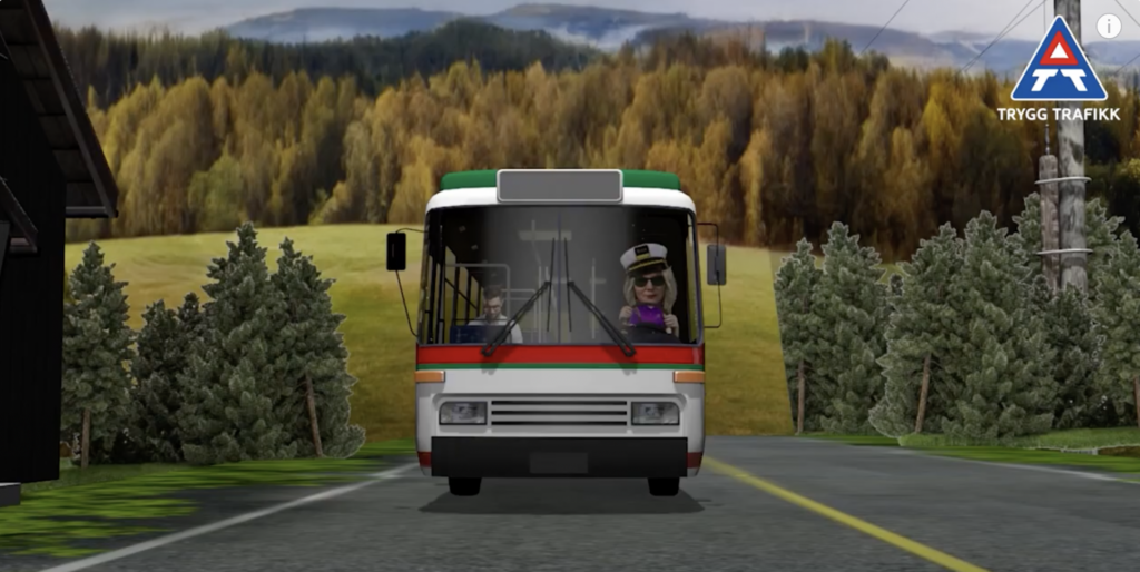 Elg på bussen, bilde fra animasjonsvideoen