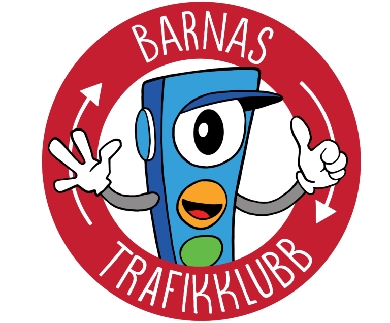 Logoen til Barnas trafikklubb der maskoten som ser ut som et trafikklys er i midten.